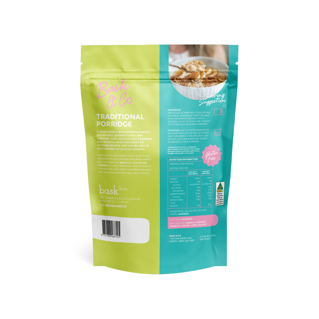 Bask and Co - Traditional Gluten Free Porridge (Unflavoured) 400g