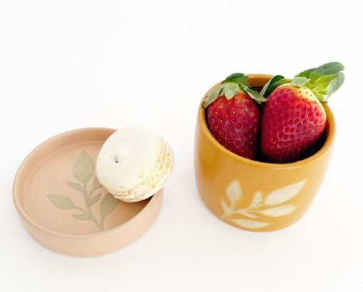 Shae Foliage Dish Bowl Pink Mustard