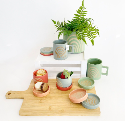 Shae Rainbow Mug Grn Blue 10cm (Set of 2)