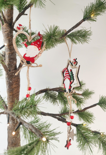 Quirky Wooden Tomte Santa Hanging decorations in Star & Heart