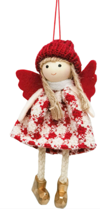 Merry Angel Hanging Decoration Red & White check