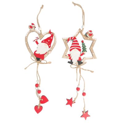 Quirky Wooden Tomte Santa Hanging decorations in Star & Heart