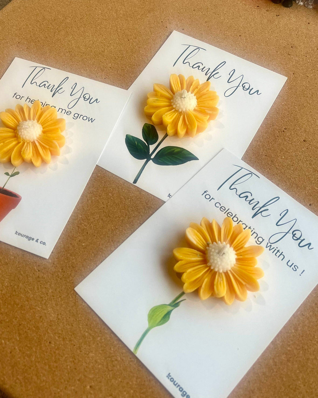 Kourage & co - Yellow Daisy Candle Favour - Thank you Card