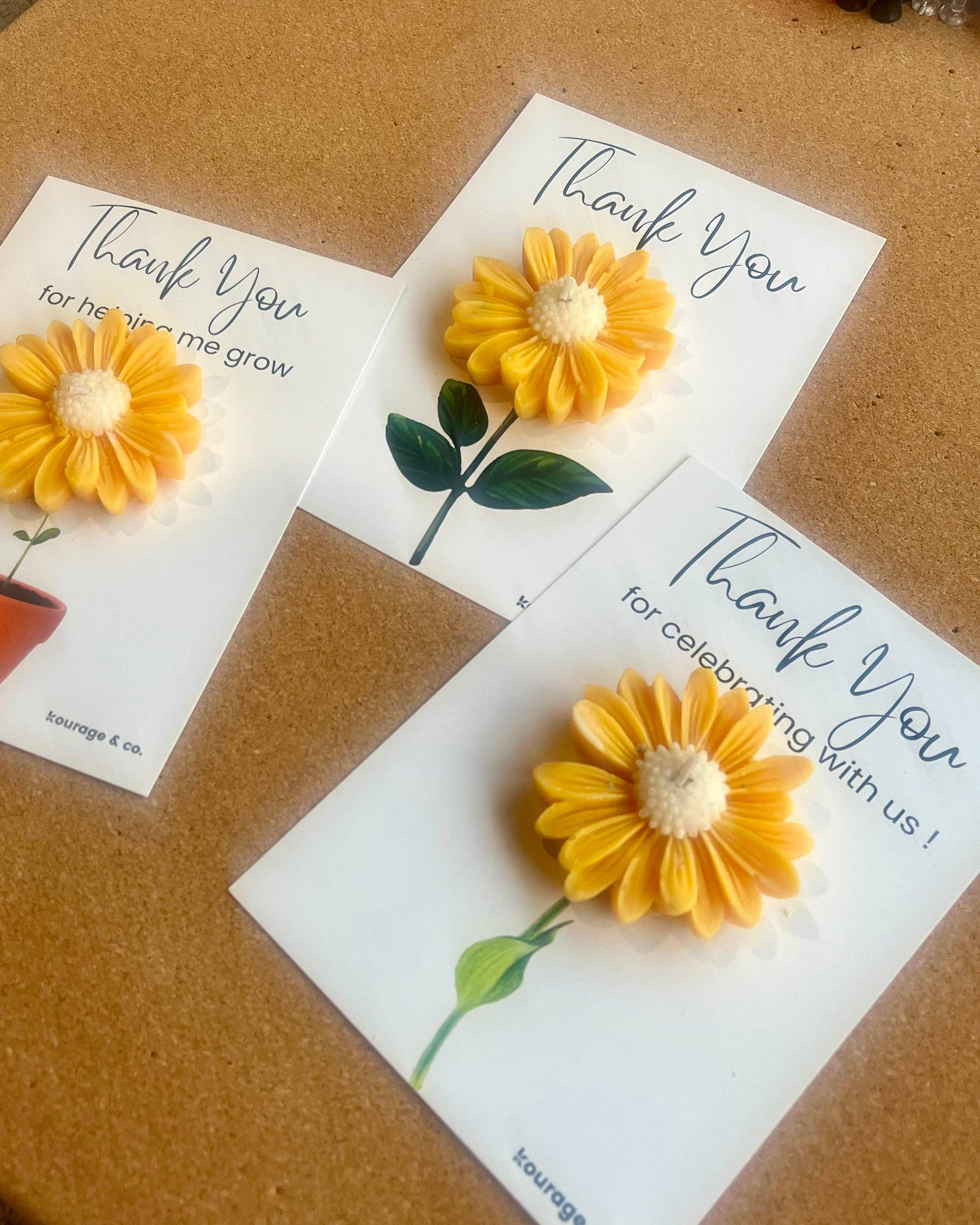 Kourage & co - Yellow Daisy Candle Favour - Thank you Card